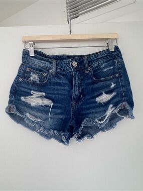 American Eagle Outfitters Distressed Dark Blue Denim Cutoff Shorts